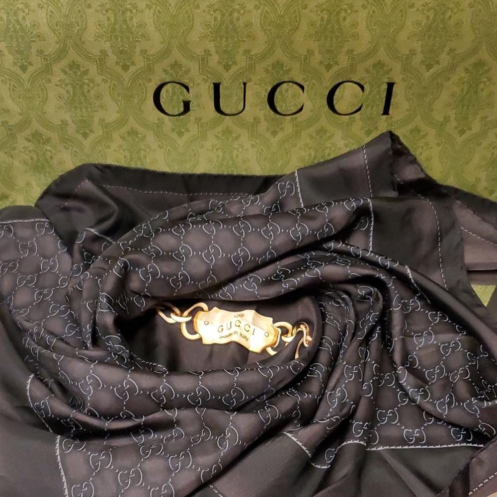 Gucci Black Monogram Scarf - image 1
